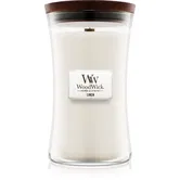 Woodwick Linen lumânare parfumată cu fitil din lemn 609.5 g