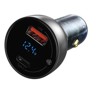 Incarcator Auto Baseus Particular Digital CCKX-C0A, Display Dual, USB / Type-C, Quick Charge, 65 W (Argintiu)