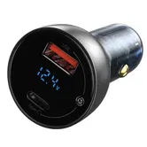 Incarcator Auto Baseus Particular Digital CCKX-C0A, Display Dual, USB / Type-C, Quick Charge, 65 W (Argintiu)
