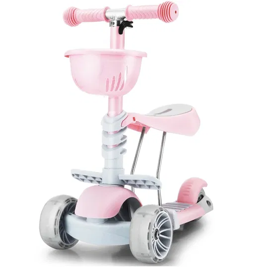 Trotineta cu roti luminoase, 3 in 1, Kinder XS Action One, Roz