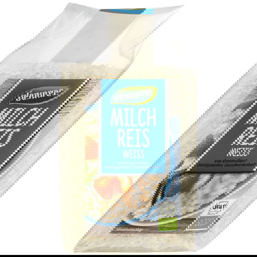 Orez alb ecologic pentru lapte, 500g, Dennree