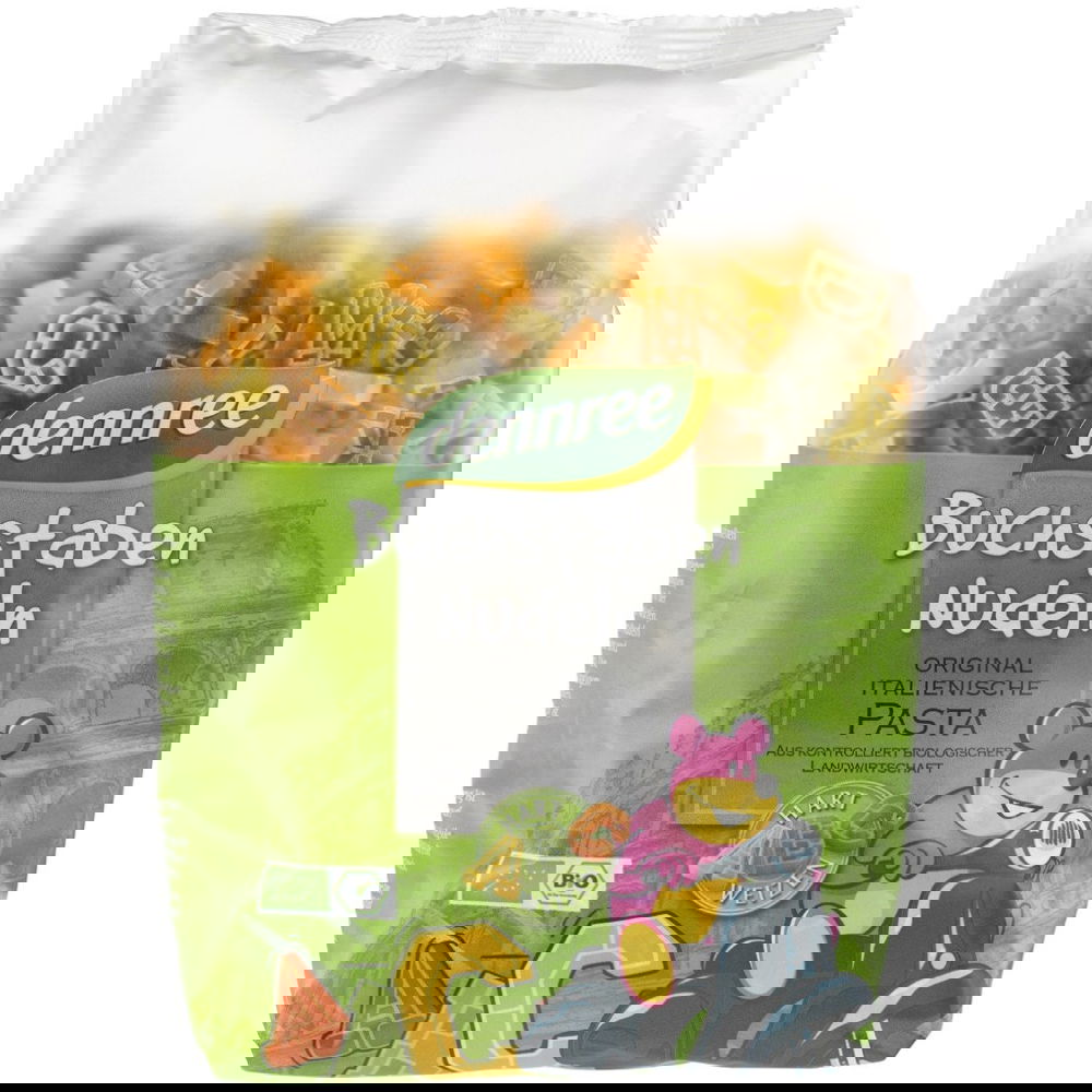 Paste litere colorate ecologice din grau dur, 500g, Dennree