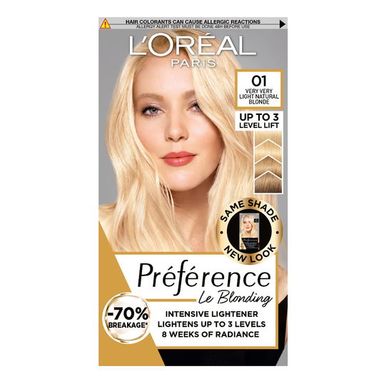 Vopsea de par permanenta cu amoniac Preference Le Blonding 01 Blond Natural foarte deschis, 178ml, L`Oreal Paris
