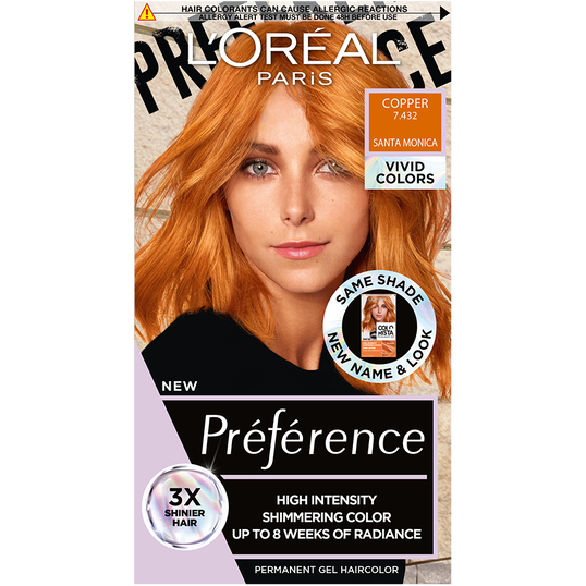 Vopsea de par permanenta cu amoniac Preference Vivid Colours 7.432 Copper, 204ml, L`Oreal Paris