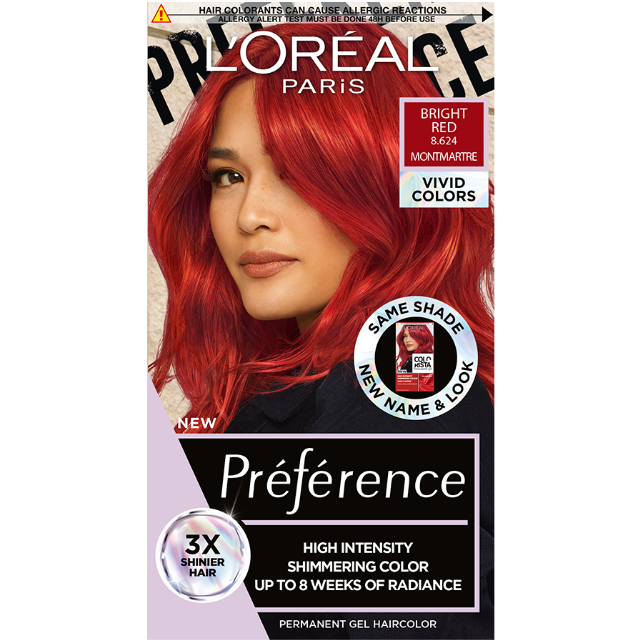 Vopsea de par permanenta cu amoniac Preference Vivid Colours 8.624 Bright Red, 204ml, L'Oreal Paris