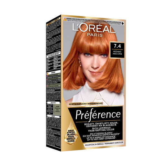 Vopsea de par permanenta cu amoniac Preference 7.4 Mango Dublin, 174ml, L`Oreal Paris