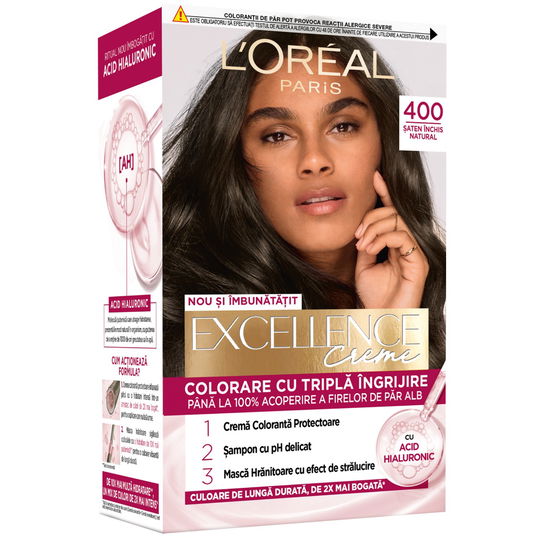 Vopsea de par permanenta Excellence Creme 400 Saten Inchis Natural, 192ml, L`Oreal Paris