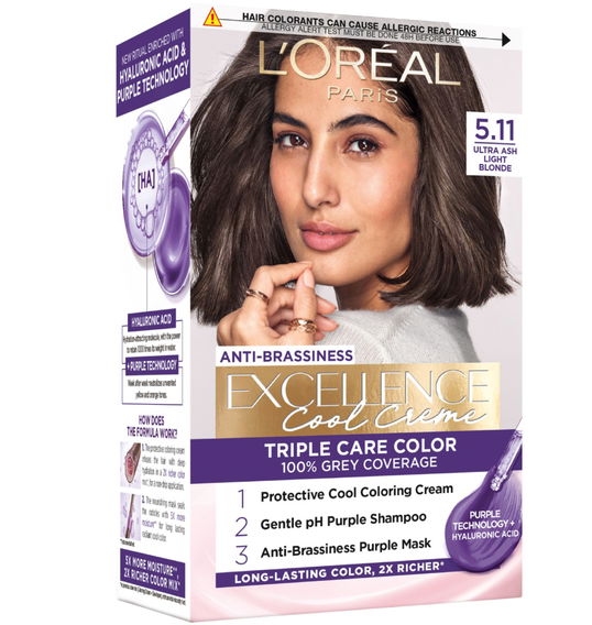 Vopsea de par permanenta Excellence Cool Creme 5.11 Saten Deschis Ultra-Cenusiu, 192ml, L`Oreal Paris