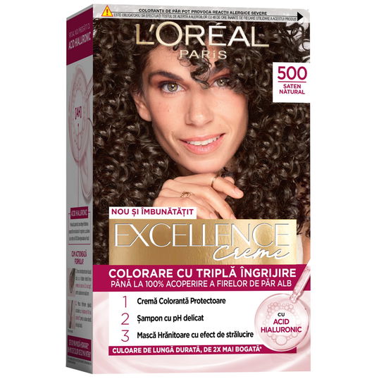 Vopsea de par permanenta Excellence Creme 500 Saten Natural, 192ml, L`Oreal Paris