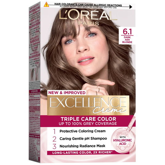 Vopsea de par permanenta Excellence Creme 6.1 Blond Inchis Cenusiu, 192ml, L`Oreal Paris