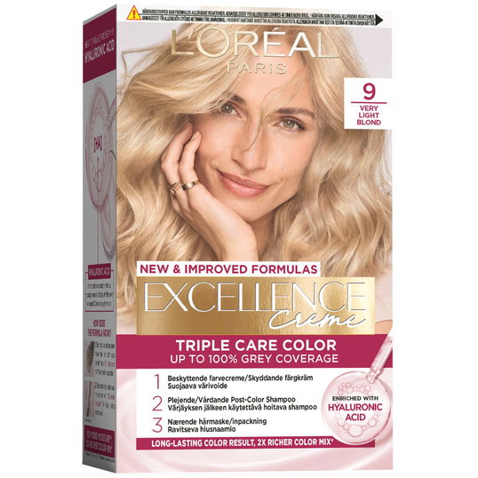 Vopsea de par permanenta Excellence Creme 9 Blond Foarte Deschis, 192ml, L`Oreal Paris