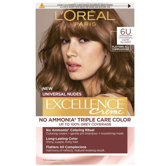 Vopsea de par permanenta fara amoniac Excellence Universal Nudes 6U Dark Blonde, 192ml, L`Oreal Paris