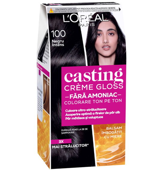 Vopsea de par semi-permanenta fara amoniac Casting Creme Gloss 100 Black Licorice, 180ml, L`Oreal Paris
