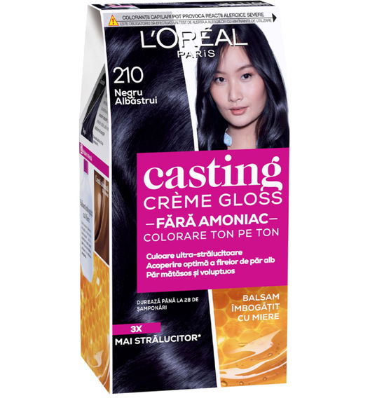 Vopsea de par semi-permanenta fara amoniac Casting Creme Gloss 210 Negru Albastrui, 180ml, L`Oreal Paris