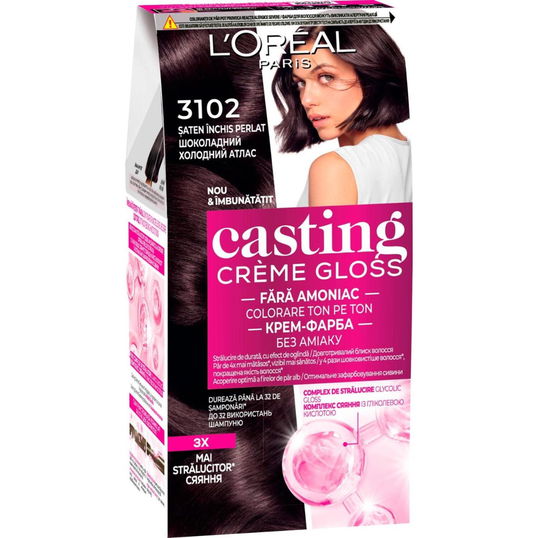 Vopsea de par semi-permanenta fara amoniac Casting Creme Gloss 3102 Saten Inchis Perlat, 180ml, L`Oreal Paris