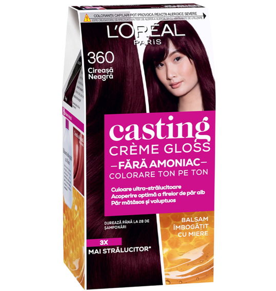 Vopsea de par semi-permanenta fara amoniac Casting Creme Gloss 360 Cireasa Neagra, 180ml, L`Oreal Paris