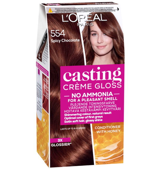 Vopsea de par semi-permanenta fara amoniac Casting Creme Gloss 554 Ciocolata cu Chili, 180ml, L`Oreal Paris