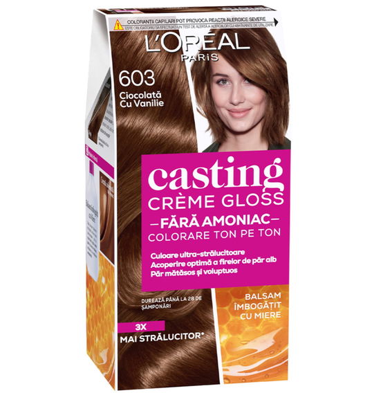 Vopsea de par semi-permanenta fara amoniac Casting Creme Gloss 603 Ciocolata cu Vanilie, 180ml, L`Oreal Paris