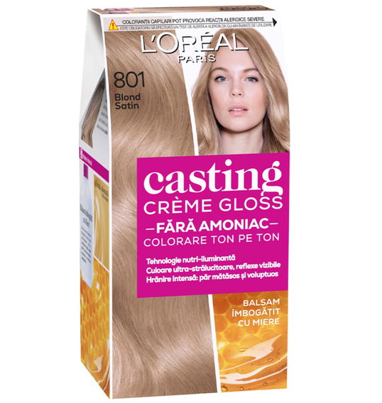 Vopsea de par semi-permanenta fara amoniac Casting Creme Gloss 801 Blond Satin, 180ml, L`Oreal Paris