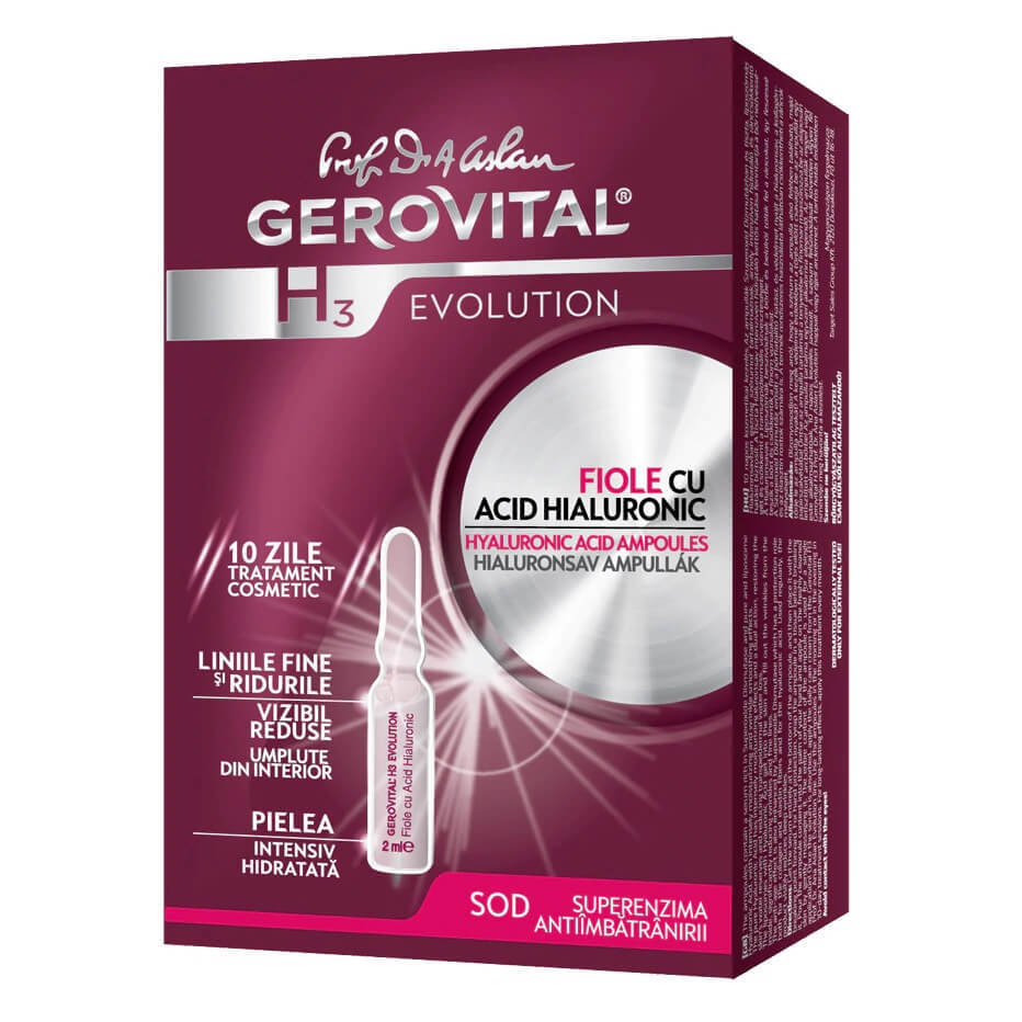 Fiole cu acid hialuronic Gerovital H3 Evolution, 10 fiole x 2 ml, Farmec