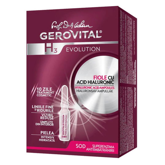 Fiole cu acid hialuronic Gerovital H3 Evolution, 10 fiole x 2 ml, Farmec