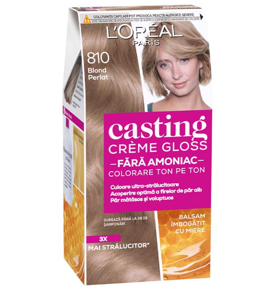 Vopsea de par semi-permanenta fara amoniac Casting Creme Gloss 810 Blond Perlat, 180ml, L`Oreal Paris
