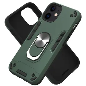 Protectie Spate Lemontti Armour Series 2 in 1 EDA00710701H pentru Apple iPhone 12 mini + Suport ring magnetic (Verde)