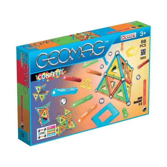 Joc de constructie magnetic Geomag Confetti, 68 piese