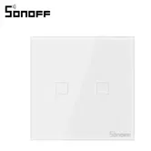 Intrerupator inteligent dublu cu touch SonoffT 1EU2C, Wi-Fi + RF, Control de pe telefonul mobil (Alb)