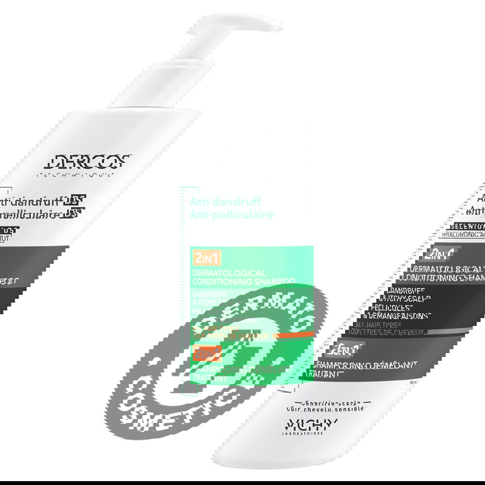 Sampon si balsam 2 in 1 anti-matreata pentru toate tipurile de par Dercos, 390ml, Vichy