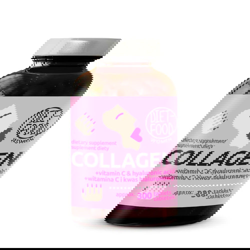 Colagen + Vitamina C + Acid Hialuronic, 300 tablete, Diet Food