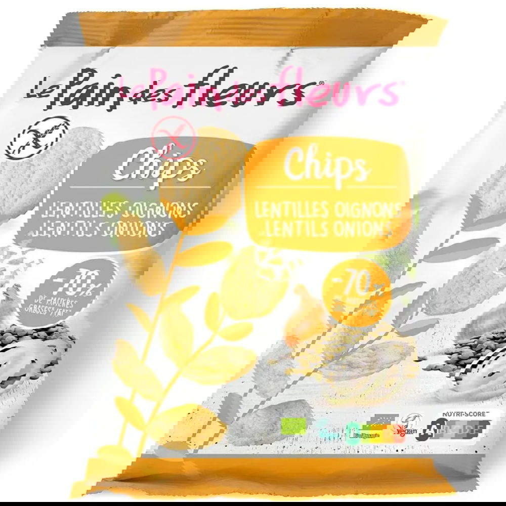 Chipsuri ecologice de linte cu ceapa fara gluten, 50g, Le Pain des Fleurs