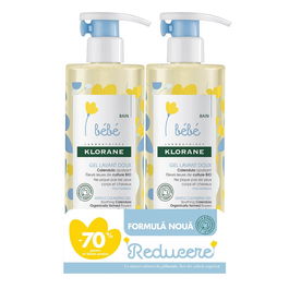 Pachet gel spumant delicat pentru copii corp și păr, 500 ml + 500 ml, Klorane Bebe