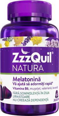Melatonina Vitamina B6 Valeriana si Lavanda Natura, 60 jeleuri, ZzzQuil