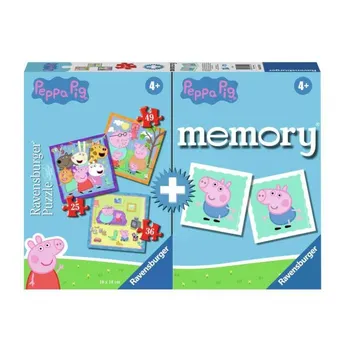 Puzzle + Joc Memory Ravensburger Peppa Pig, 25/36/49 piese