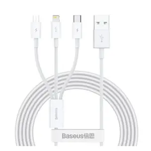 Cablu de date Baseus CAMLTYS-02 Superior 3 in 1, USB - USB Type-C/Lightning/MicroUSB, 3.5A, 1.5m, (Alb)