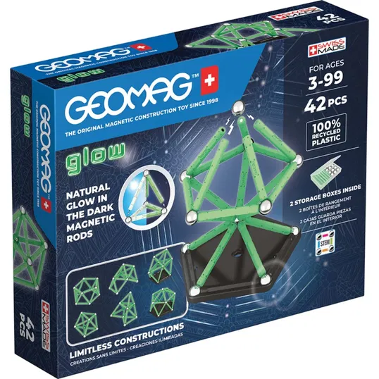 Joc magnetic de constructie, Geomag Glow, 42 Piese, Reciclat