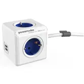 Prelungitor Allocacoc PowerCube 1402BL Extended USB, 4 x Priza, 2 x USB (Alb/Albastru)
