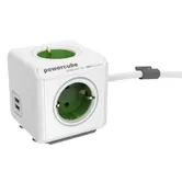 Prelungitor Allocacoc PowerCube 1402BL Extended USB, 4 x Priza, 2 x USB, 1.5 m (Alb/Verde)