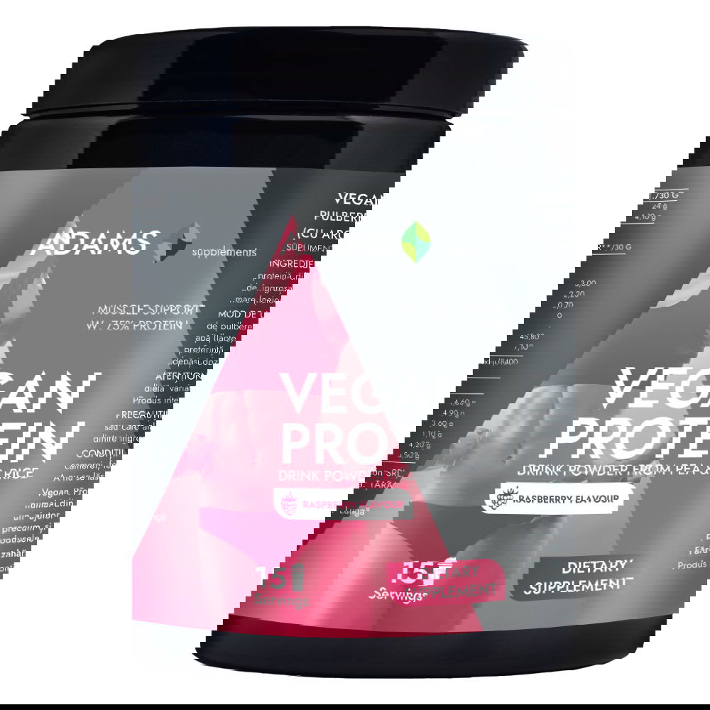 Vegan Protein cu aroma de zmeura, 454g, Adams Vision