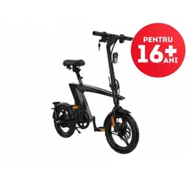 Bicicleta electrica iSEN H1 Flying Fish, Viteza maxima 25Km/h, Autonomie full electric 25 - 35Km, Motor 250W, IP54, roti 14" (Negru)