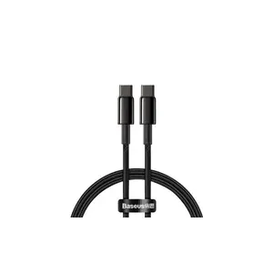 Cablu de date Baseus Tungsten Gold CATWJ-01, Fast Charging, USB Type-C - USB Type-C, 100W , 1m, impletitura nylon (Negru)
