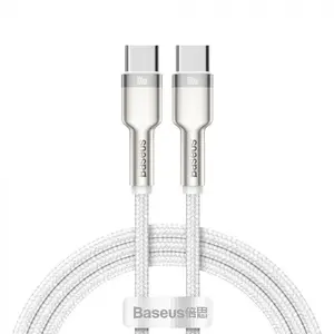 Cablu de date Baseus Cafule Metal CATJK-C02, USB Type-C - USB Type-C, 100W, 1m, impletitura nylon (Alb)