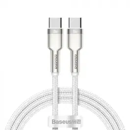 Cablu de date Baseus Cafule Metal CATJK-C02, USB Type-C - USB Type-C, 100W, 1m, impletitura nylon (Alb)