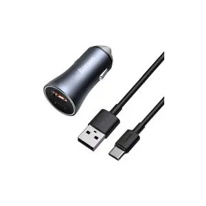 Incarcator Auto Baseus Golden Contactor Pro Dual TZCCJD-0G, Quick Charger 40W, 1 x USB, 1 x USB Type-C + cablu USB Type-c, 1m (Gri)