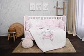 Set lenjerie de pat Lorelli, cu 7 piese din bumbac ranforce, Lily, Pink Balerina Bear