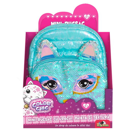 Ghiozdan cu urechi, paiete si textura, Color Chic