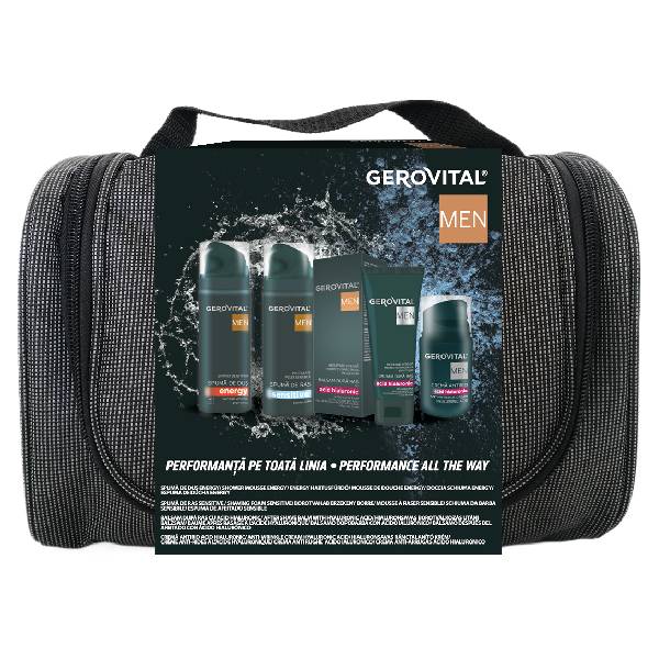 Pachet Men 2 Crema antirid cu acid hialuronic 30ml + Balsam dupa ras cu acid hialuronic 100ml + Spuma de ras Sensitive 200ml + Spuma de dus Energy 200