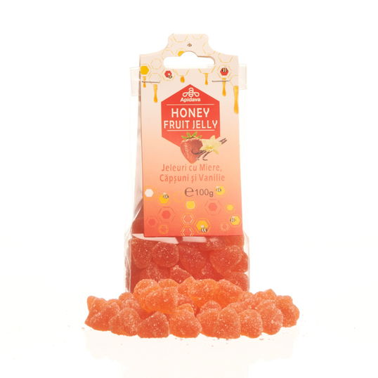Jeleuri cu miere capsuni si vanilie, 100g, Apidava