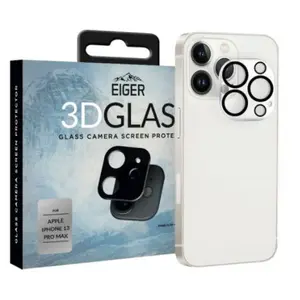 Folie Protectie Sticla Camera 3D Glass Eiger EGSP00779 pentru Apple iPhone 13 Pro Max (Transparent/Negru)